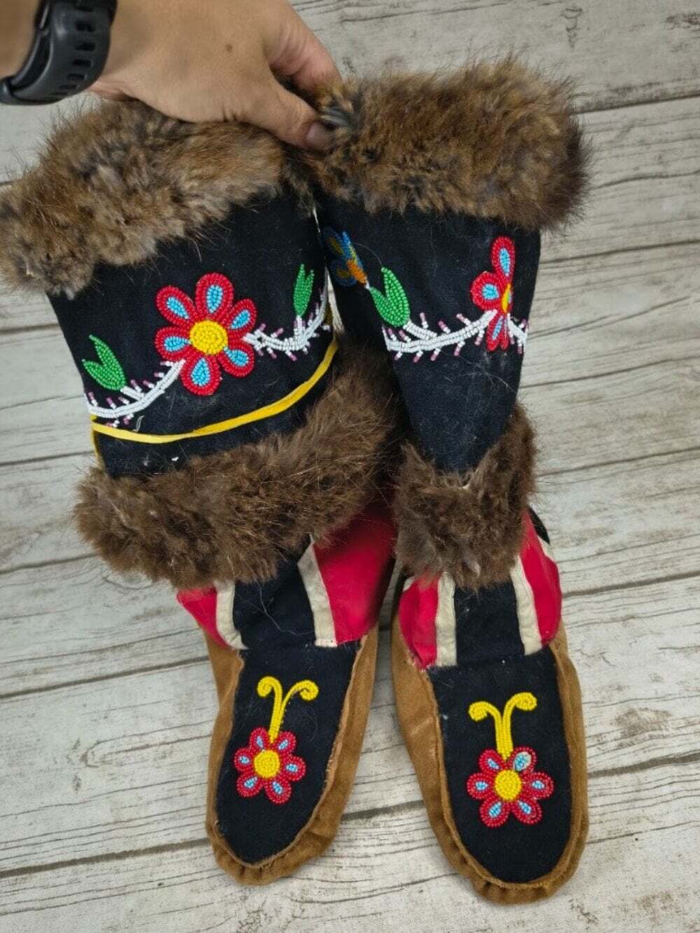 Handmade Native American Beaded Fur Mocassin Boots